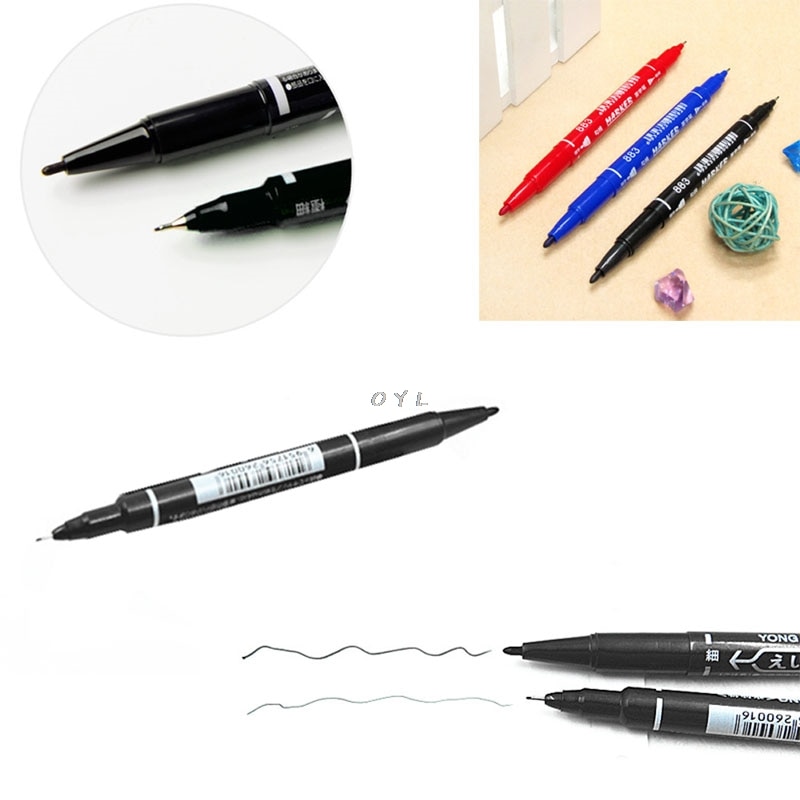 Permanent Marker Doubled Headed Hook Line Fine/Thick Pen Ink Tool Waterproof
