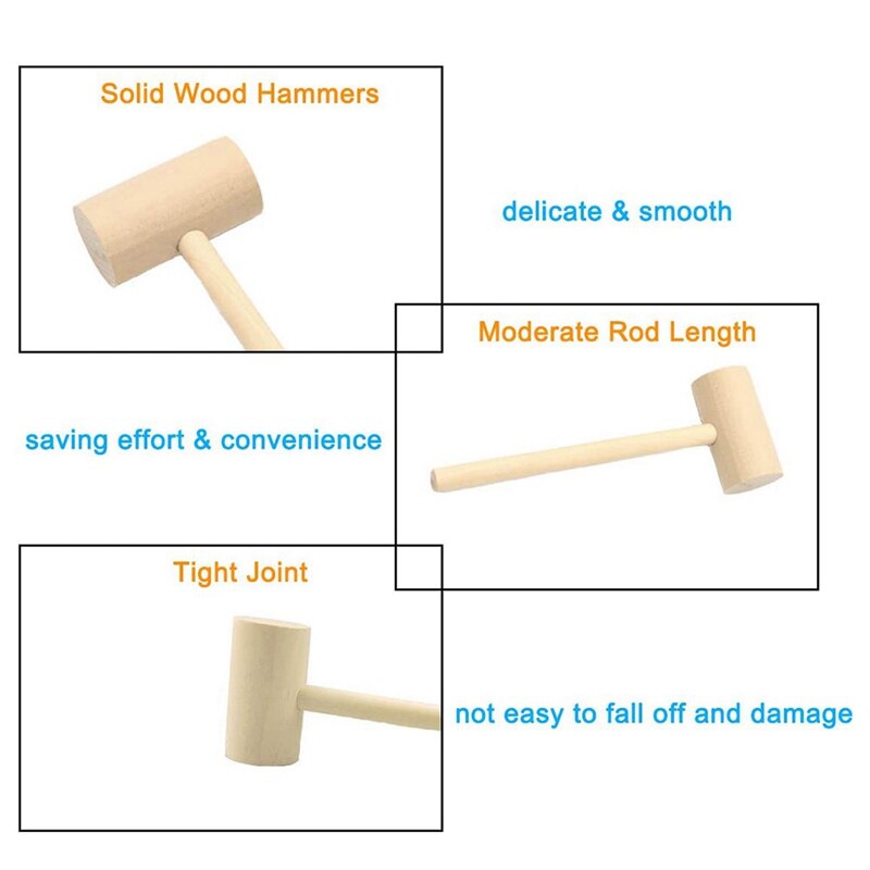 20Pcs Wooden Hammer Lobster Shellfish Crab Hardwood Mallet Gavel Toy for Boys Girls Leather Craft Jewelry Making