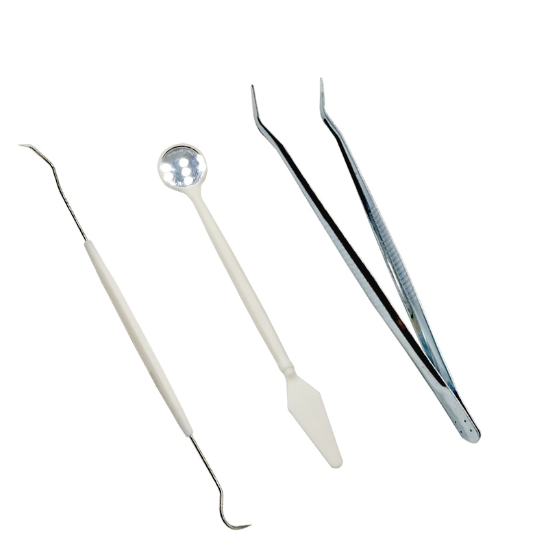 3 Pcs Dental Spiegel Haak Pincet Rvs Dental Instrument Probe Set Mondhygiëne Cleaning Kit Tand Whitening Kit