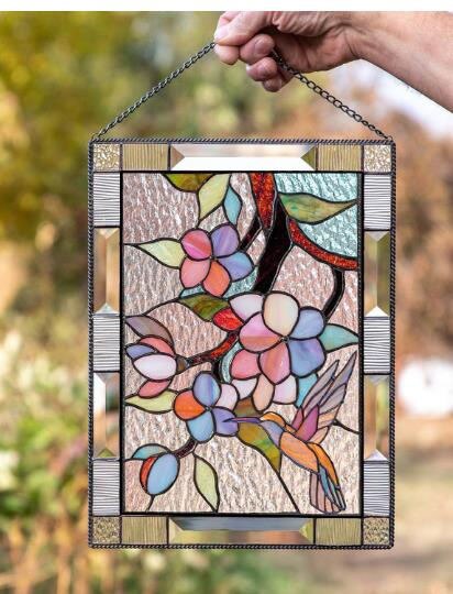 Stained Glass Window ings, Stained Glass Window Panel, Gorgeous Flowers with Chain - Art Style: Cherry