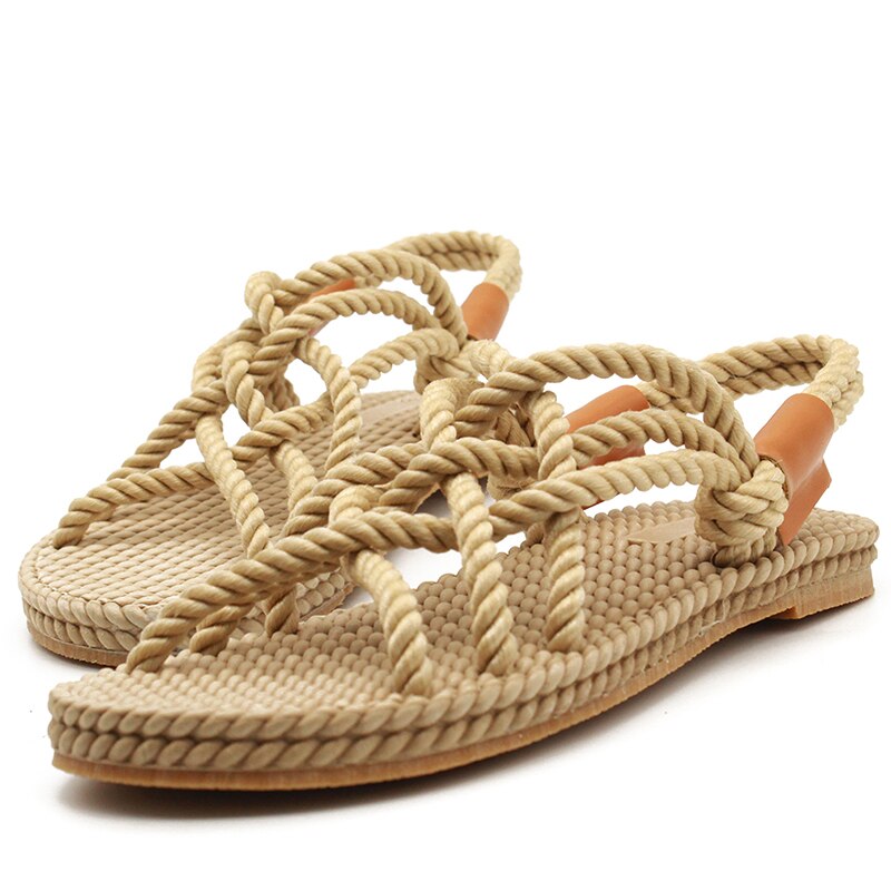 Women Sandals Summer Shoes Woman Flat Sandals Hemp Rope Lace Up Gladiator Sandals Non-slip Beach Chaussures Femme
