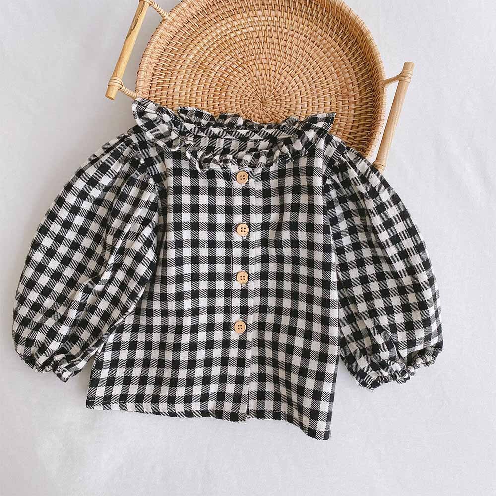 Tops de algodón para bebé niña, blusas a cuadros florales de manga larga para bebé, ropa para primer cumpleaños y recién nacido: plaid / 0-3M