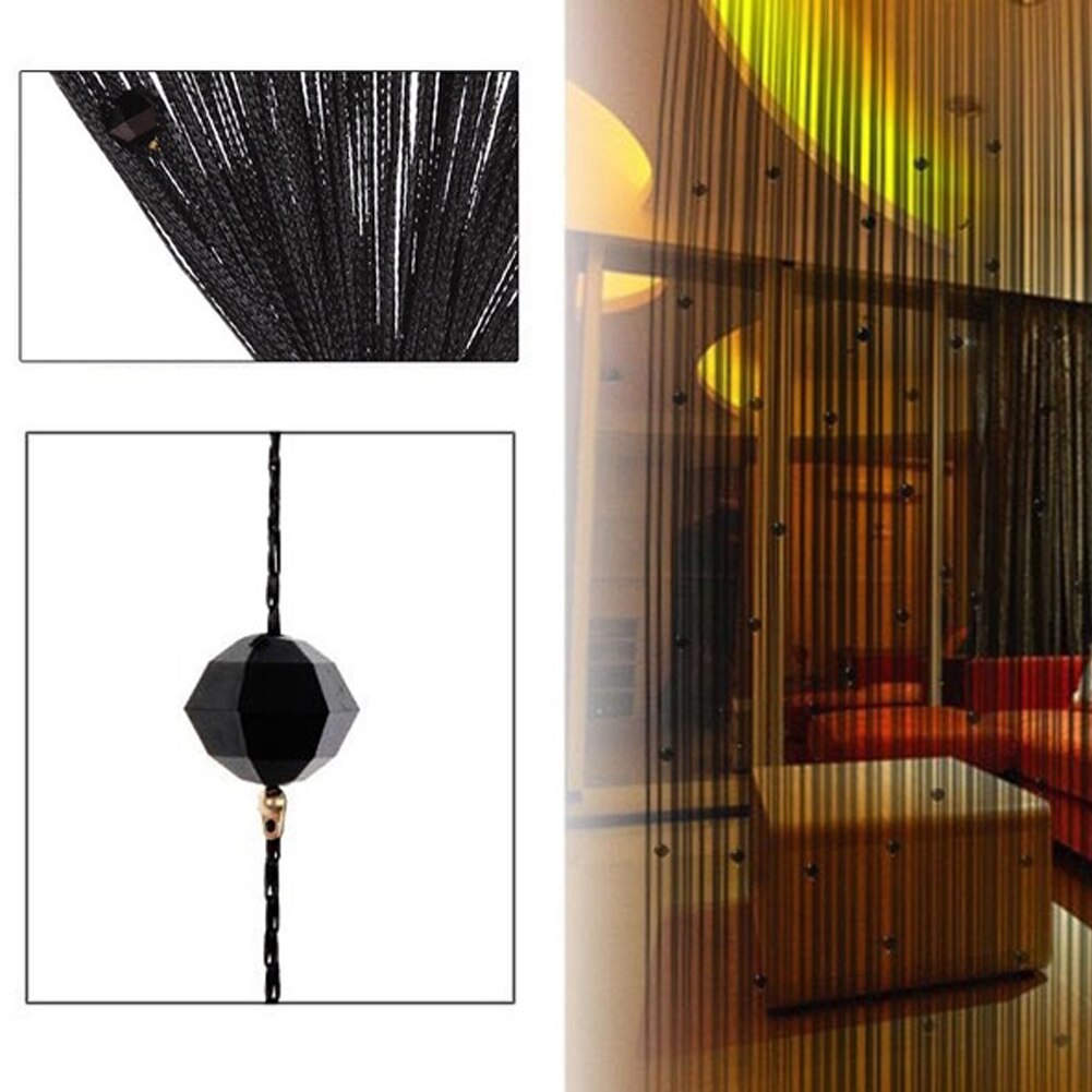 2m ménage porte rideau cordes cristal perle frange rideau chaîne romantique salon chambre fenêtre: Black