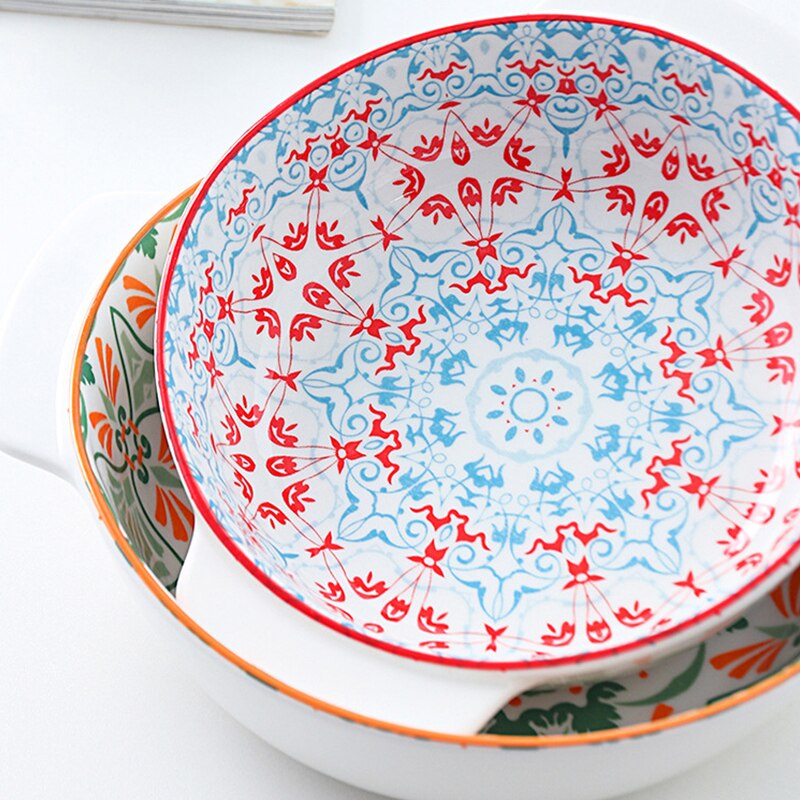 11 Inch Artistic Round Baking Bowl Binaural Cheese Risotto Plate Cutlery Baking Tray Plates for Food Christmas Plate