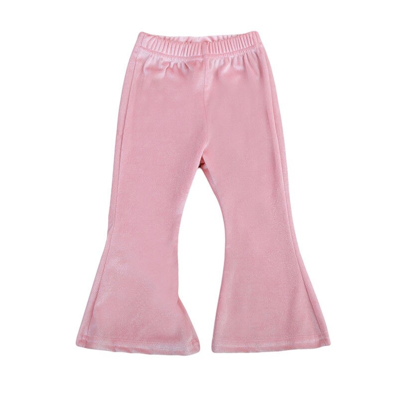 Gloednieuwe Peuter Baby Kind Kids Baby Meisjes Bell bodem Breed Been Stretch Pleuche Broek Lange Broek Effen Broek 1-5 T: Roze / 12m
