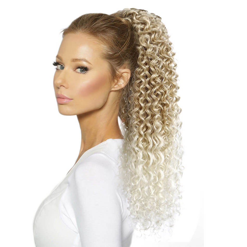 Beauty On Line Jerry Curly Clip in Ponytail Extension 22 Inches Synthetic Drawstring Curly Hair Piece Black Brown Ombre Color
