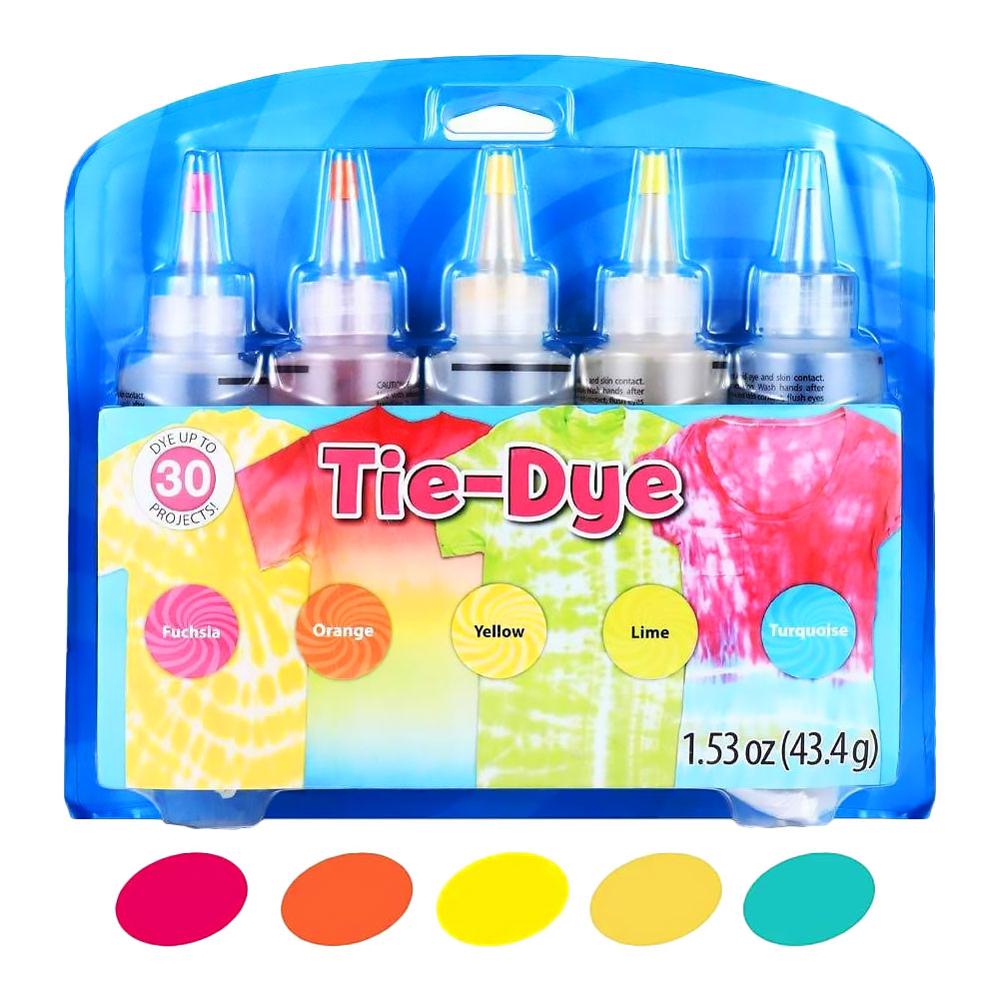 5-Color Tie Dye Kit，DIY Tie-Dye by yourself，Fuchsia+Oranger+Yellow+Lime+Turquoise CSV