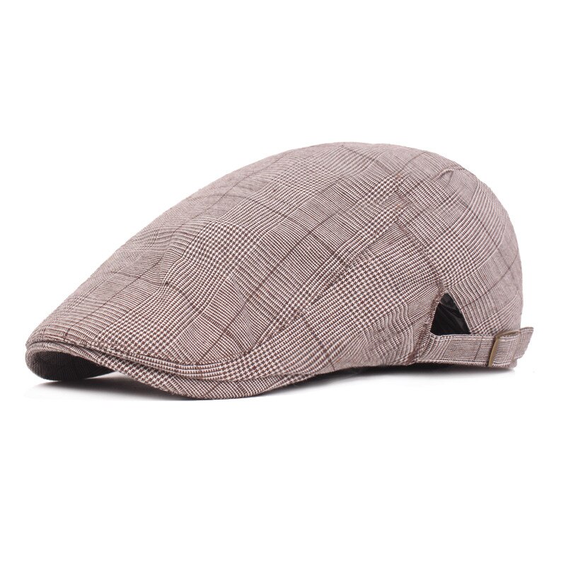 SLECKTON Cotton Flat Cap Retro Peaked Cap Men's Plaid Berets Casual Newsboy Cap for Men France Gorras Unisex Gatsby hat: Khaki