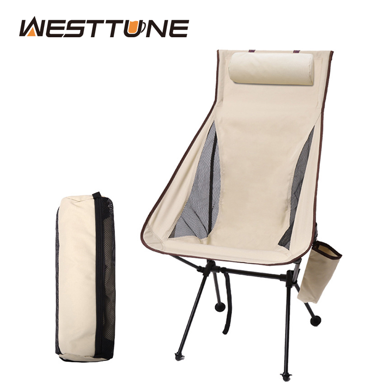 Westtune Tragbarer, zusammenklappbarer Campingstuhl mit Kopfstütze, leichte Touristenstühle, Angelstuhl aus Aluminiumlegierung, Gartenmöbel