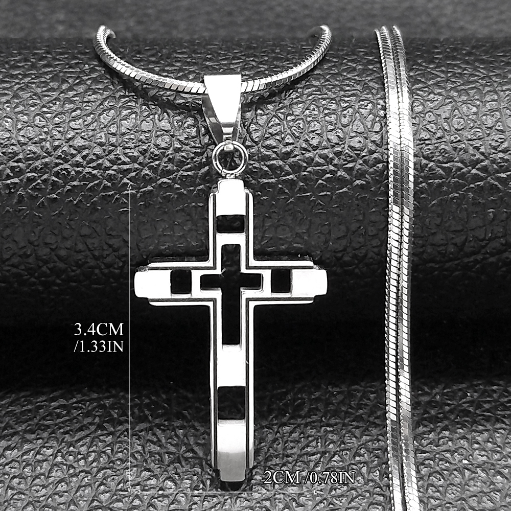 Cruz aço inoxidável gargantilha colar para homem cor de ouro masculino corrente colar jóias corrente corrente n1173s02: Vermelho ferrugem