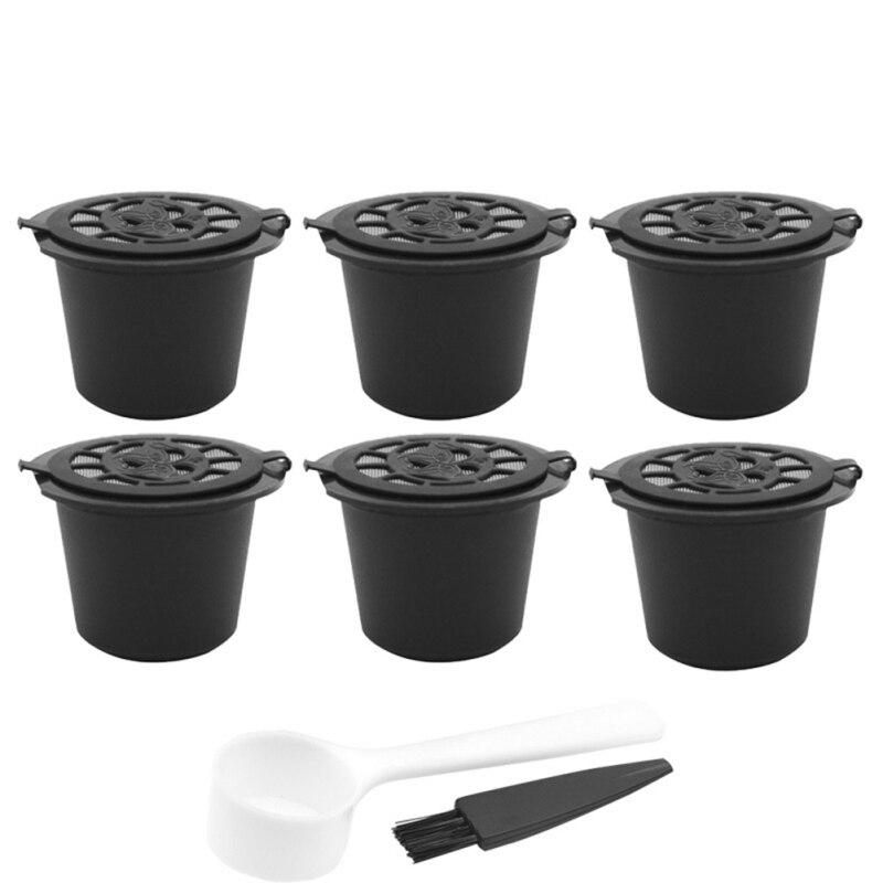 Reusable Coffee Capsules Cup With Spoon Brush Black Refillable Coffee Capsule Refilling Filter Coffeeware: 6