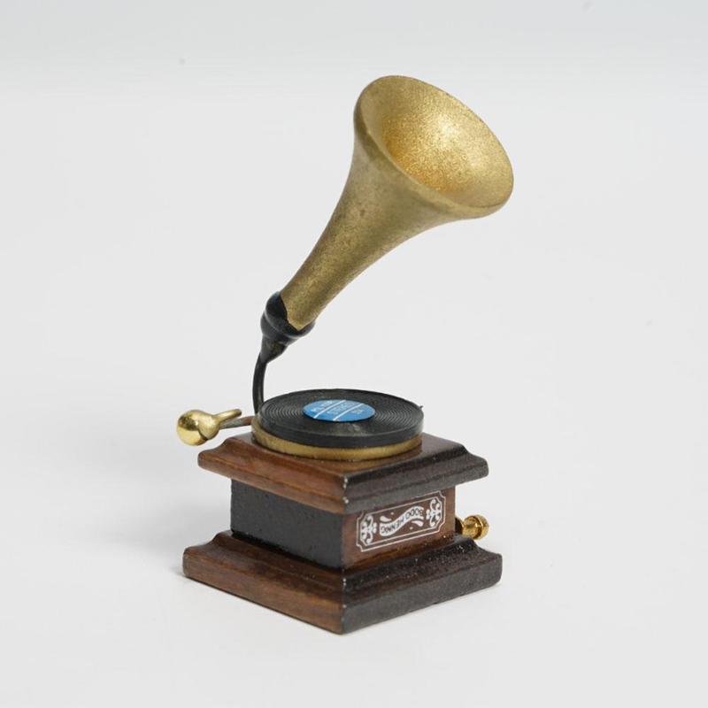 Accessoires de Mini phonographe, meubles rétro, Gramophone avec enregistrement, maison de poupée Miniature, bricolage, 1:12