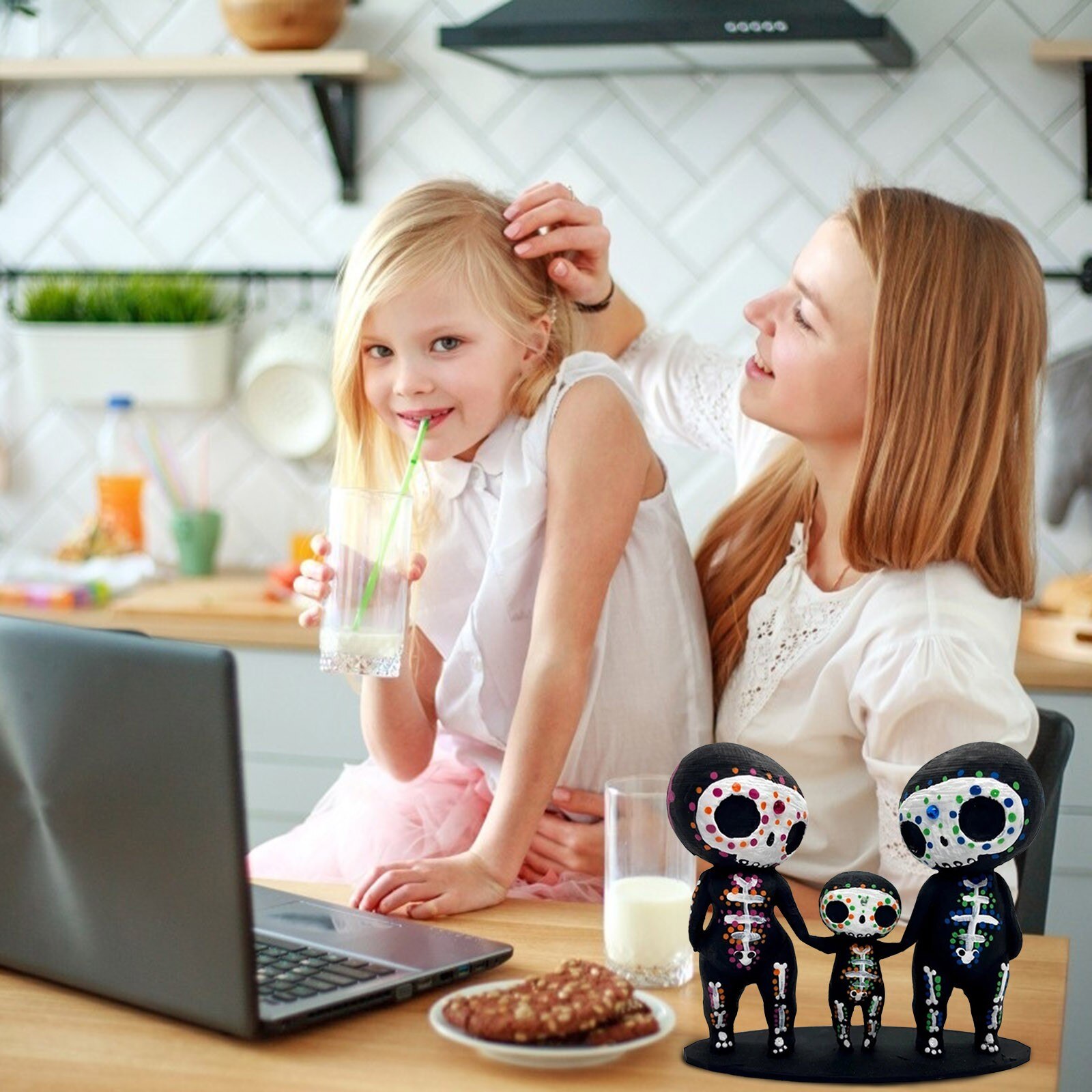 Crafts Resin Sugar Skull Couple Statue Cute Statue Skull Resin Flower Festive Atmosphere Decorations Home Room Decor