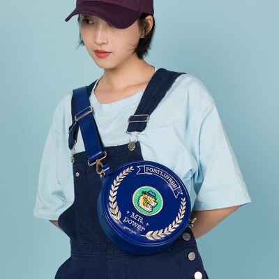 Kiitos Life auténtico motivo bordado redondo de cuero cruzado bolsa de cintura para mujer TANTO