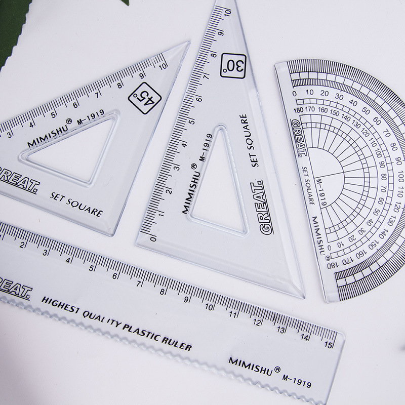 4 pcs/set Straight Ruler Protractor Students Math Geometry Bendable Plastic Triangle Ruler Set Office School Supplies