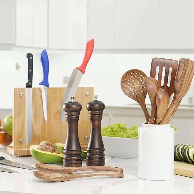 Wooden Utensils For Cooking Made From Natural Teak Wood - Luxury 8 Pcs Kitchen Utensil Set