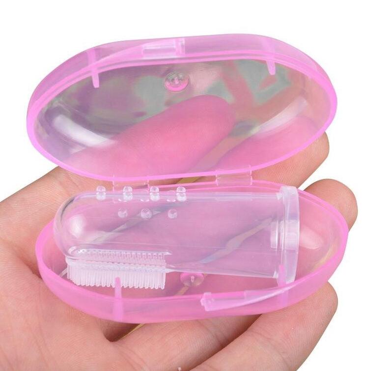 10pcs/ Soft Baby Finger Toothbrush and Box Silicone Baby Brush Teeth Cleaning Care Hygiene Brush Infant Tooth Brush for Newborn: Pink