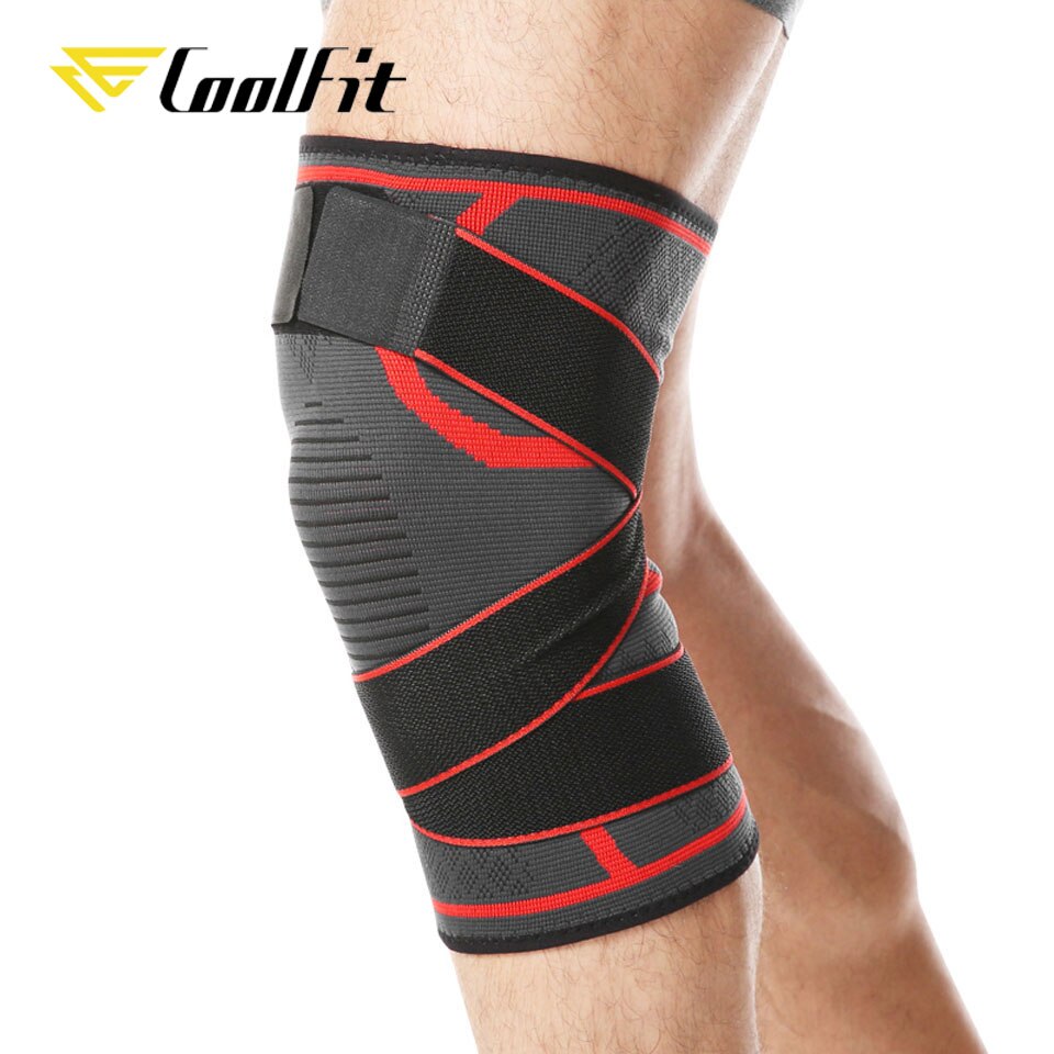 CoolFit 1PCS Sport Knie Unterstützung Einstellbare Knee Brace Pads Fitness Sport Knie Protector Bandage mit Strap Knie Hülse: Red / XL