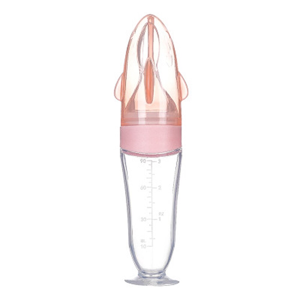 Cuchara dispensadora de alimentos para bebé, botella alimentadora con cuchara de alimentación, silicona segura para la salud, 90ML de capacidad: Rosa