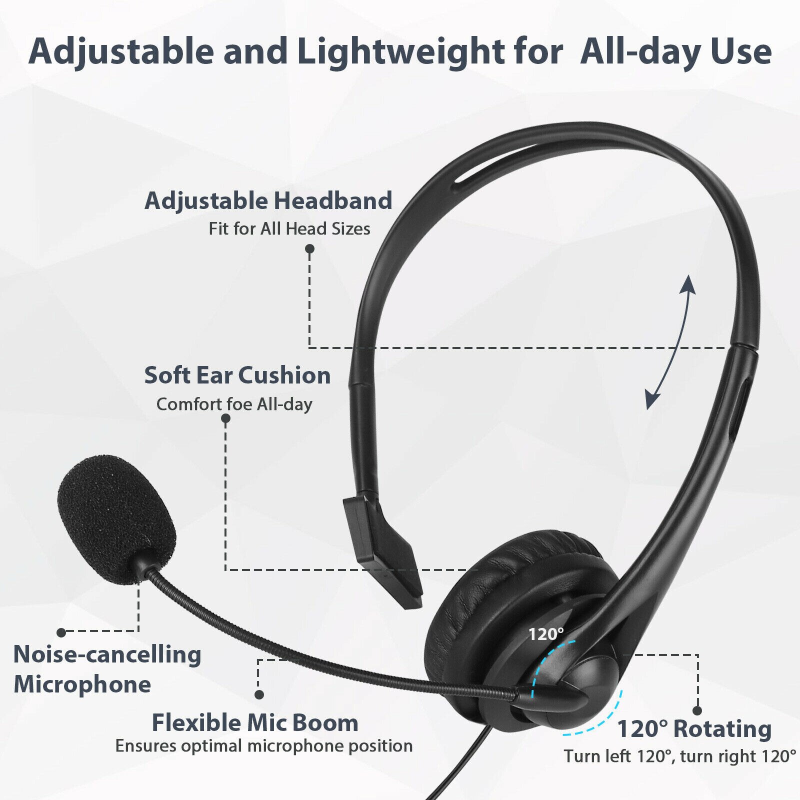 USB Headset with Noise Cancelling Microphone Chat for PC Laptop Call Center Use