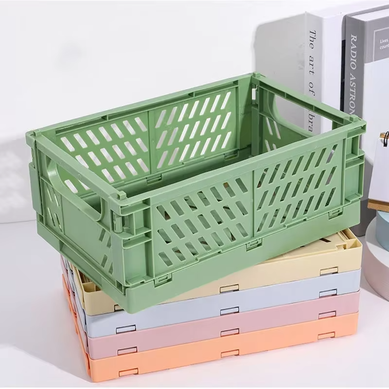 1Pcs Plastic Foldable Storage Crate Folding Basket Portable Stackable Makeup Jewellery Toys Boxes for Storage Box Organizer