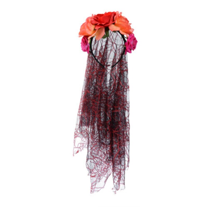 De dødes dag jul rose sort slør med blomster dame fancy dress halloween bryllup død brud pandebånd kostume hovedbeklædning: Stil 2c