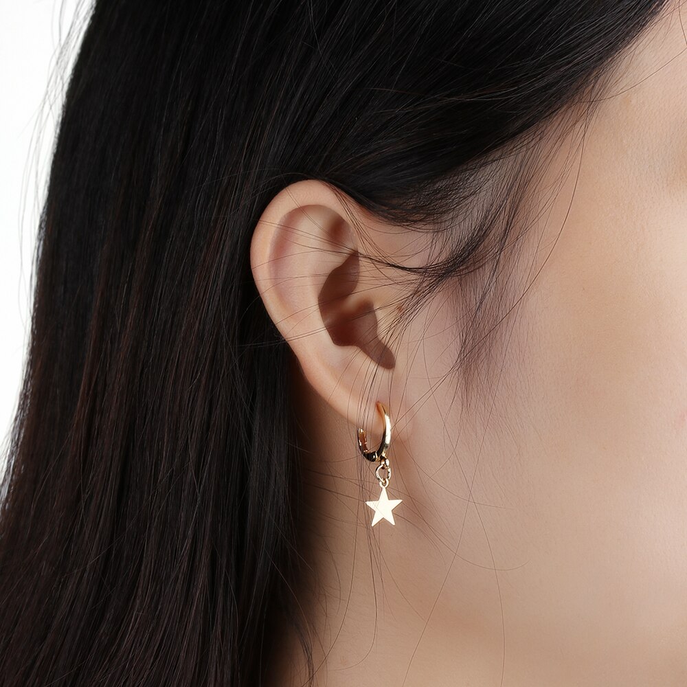 1 Paar Kleine Star Moon Bedels Oorringen Voor Vrouwen Meisjes Oor Piercing Oorbellen Mode Eenvoudige Sieraden Oor Decor