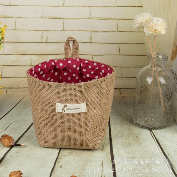 Cotton Linen Flower Pot Small Sack Hanging Jute Dot Striped Storage Basket Bag: 3