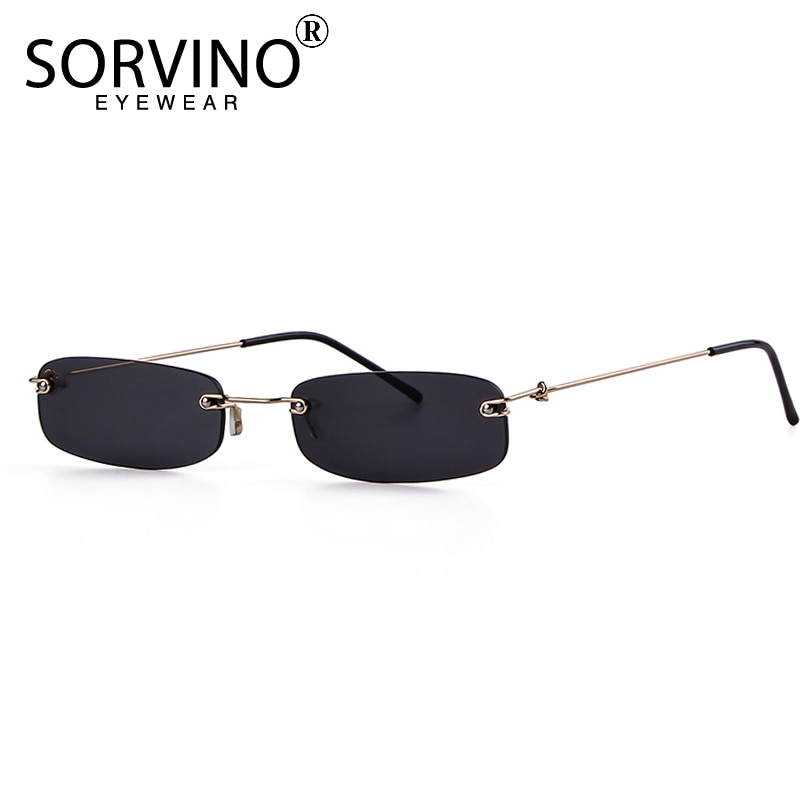 SORVINO Small Orange Rimless Rectangle Sunglasses Men Women 90s Tiny Narrow Frameless Tint Sun Glasses Shades SP40