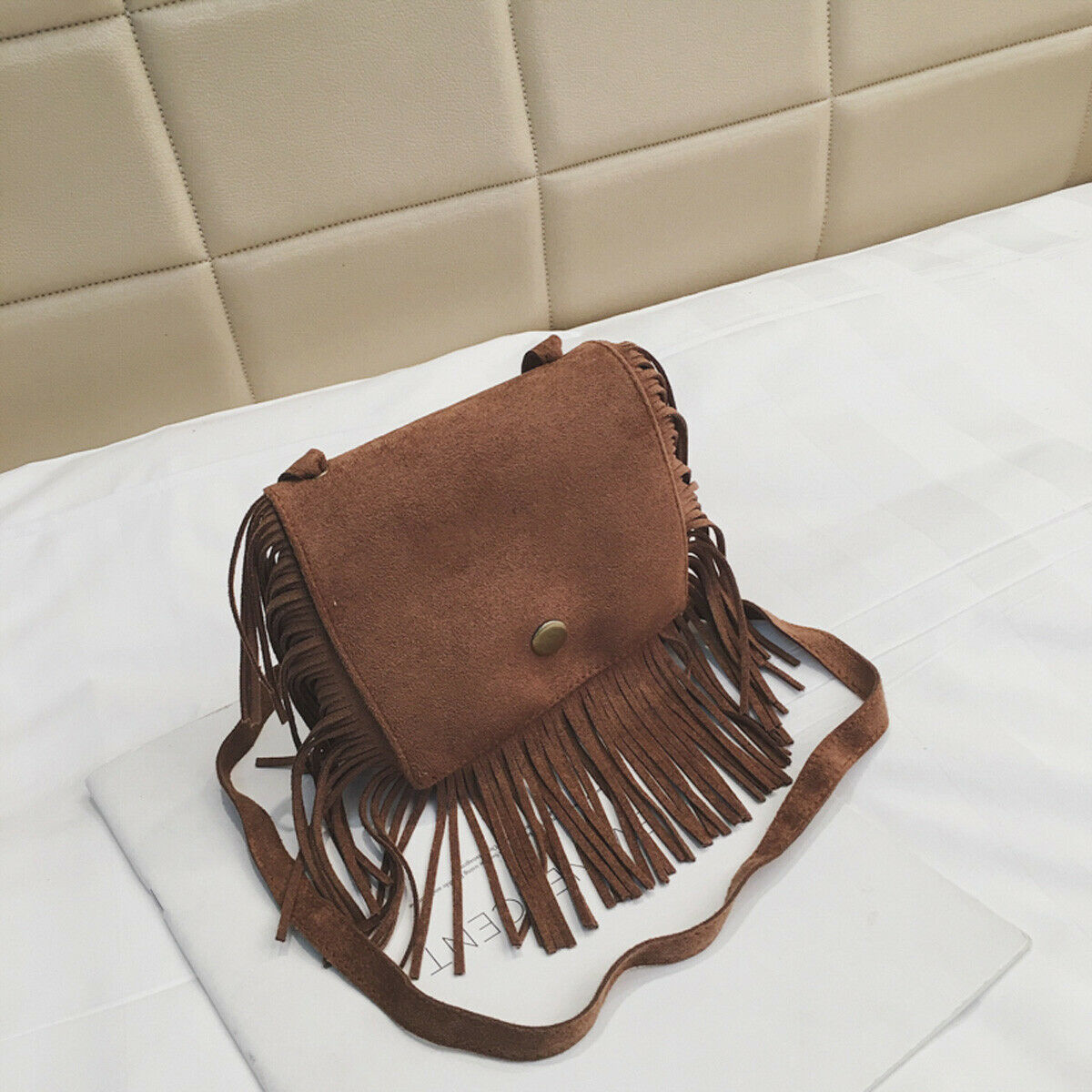 Tassel Mini Messenger Bag Kids Girls Handbags Coin Purse Children Shoulder Bags: Brown