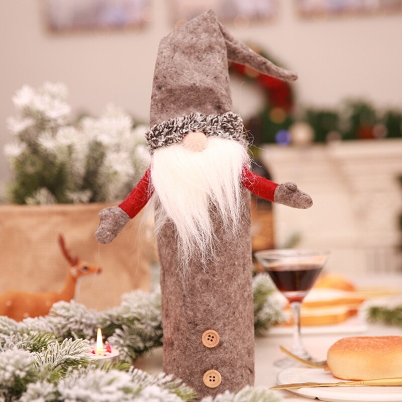 Weihnachten Zwerge Wein Flasche Abdeckung, Handgemachte Schwedisch Tomte Zwerge Wein Flasche Deckel Santa Claus Flasche Taschen mit Kordelzug St