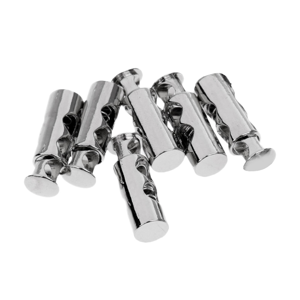 MagiDeal 6Pcs Barrel Cord Locks Toggles Spring Stop 2 Hole Cordlocks Silver