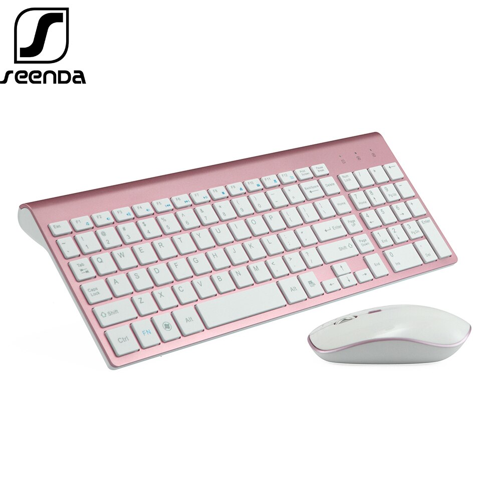 SeenDa-teclado y ratón inalámbricos Combo, 2,4G, ultrafino, para ordenador Windows, Bluetooth, para Ipad: 2.4G Rose  Pink