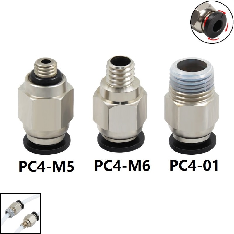 Mega 15Pcs PC4-01/M5/M6 Pneumatische Connectors Remote Bowden Quick Joint 3D Printers Onderdelen Voor Voeden 1.75mm 2*4Mm Buis