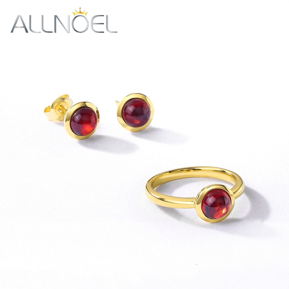 ALLNOEL 925 Sterling Silver 6mm Anello con pietra preziosa naturale Granato Topazio Prehnite Anello al quarzo rosa per le donne Regali per feste Gioielleria raffinata