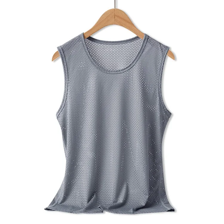 Tops para hombre, chaleco de seda helada, ropa exterior, camisetas sin mangas transpirables con agujeros de malla de secado rápido, chaleco fresco de verano, tanques de viaje para playa: XXL / Beige
