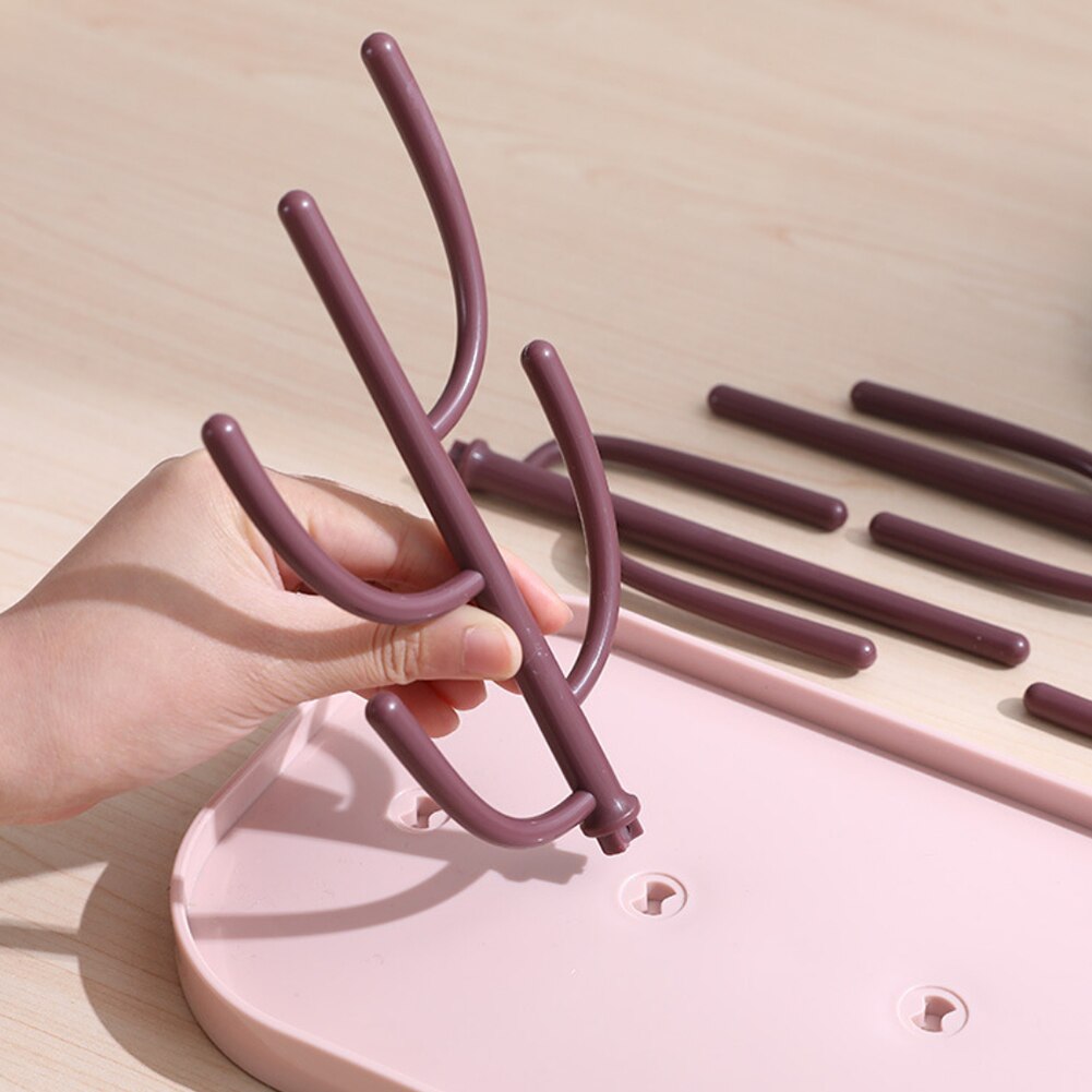 Etendoir Cactus forme multifonctionnel gain de place salle de bain rangement comptoir de cuisine ABS Simple support de verre maison Drain: Rose