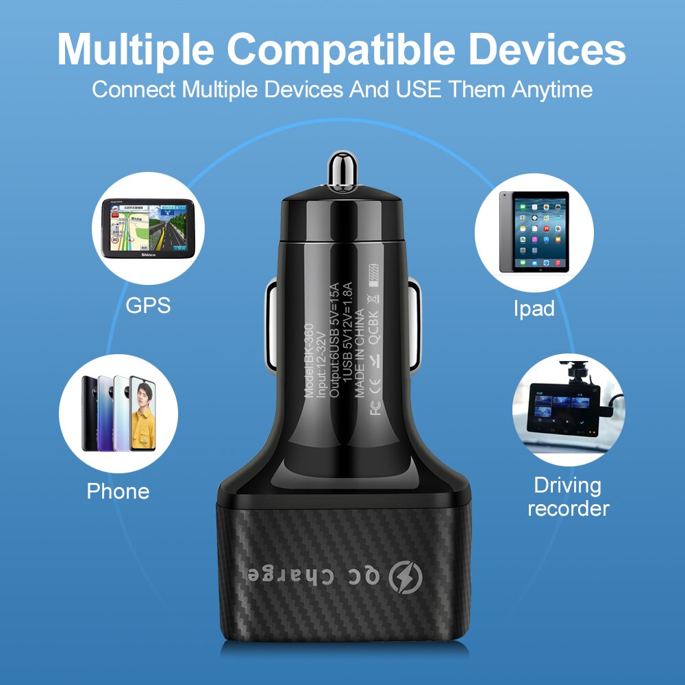 usb car charger quick 75w for Cigarette lighter QC 3.0 6 Port Fast car Charger for Xiaomi smartphone iPhone 13 pro max 12 11