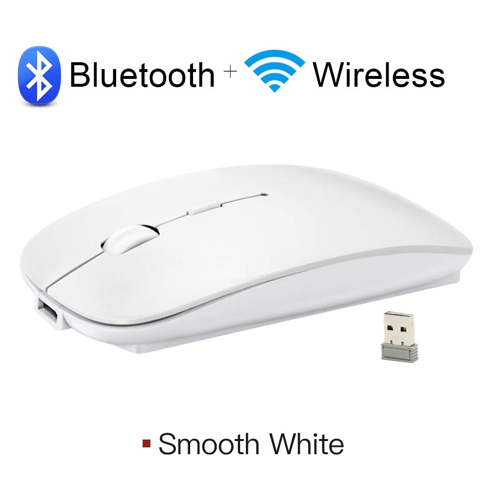 Draadloze Muis Bluetooth Computer Muis Mini Stille Mause Oplaadbare Ergonomische Muis 2400 DPI 2.4 Ghz Optische USB laptop Muizen: Bluetooth 4.0 White