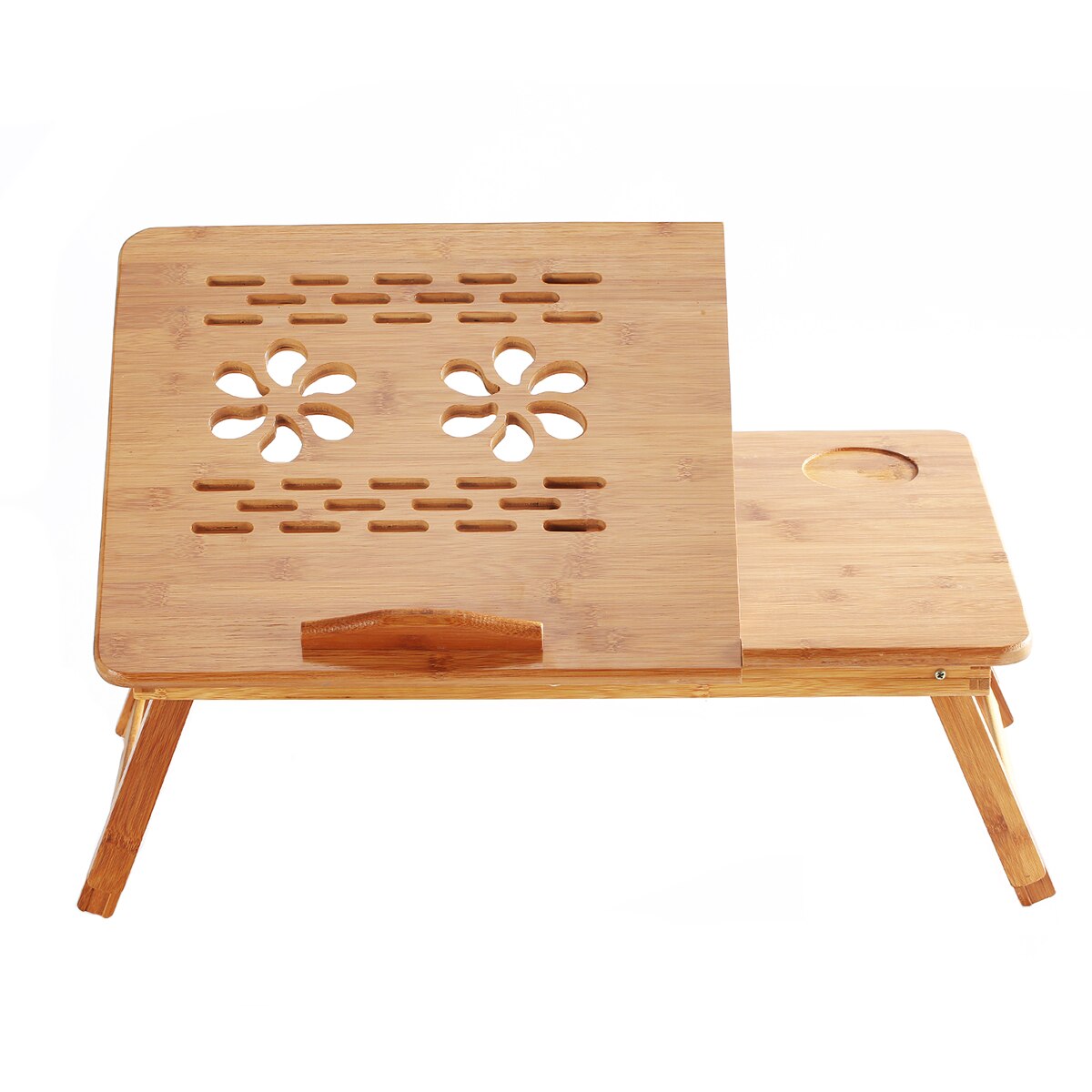 Soporte de escritorio de bambú para ordenador portátil plegable, para desayuno, mesa tipo bandeja para cama, altura ajustable con 4 ángulos, cajón superior inclinable