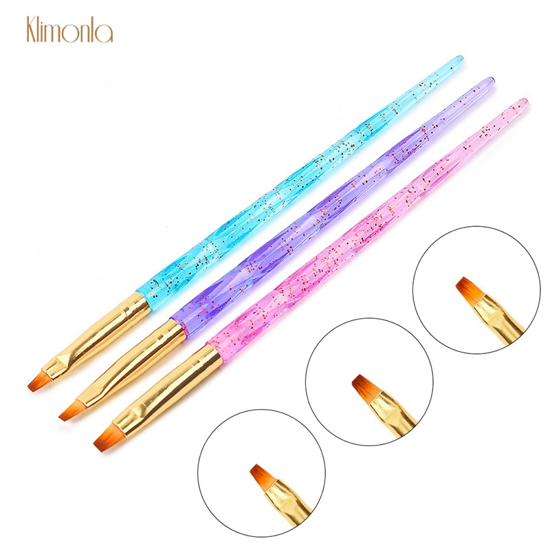 3 pcs Acryl Glitter Handvat Nail Art Penselen Platte Kop UV Gel Nagellak Schilderen Borstel Tekening Pen DIY manicure Set