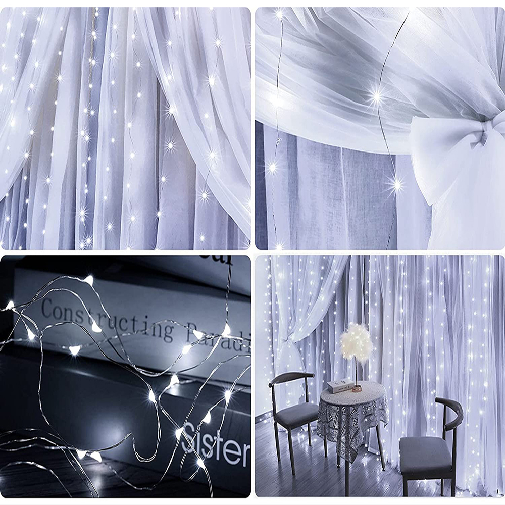 Cortina de luces LED para dormitorio, cadena de hadas USB de 3x3M, guirnalda remota de 8 modos, iluminación decorativa para dormitorio y hogar de boda