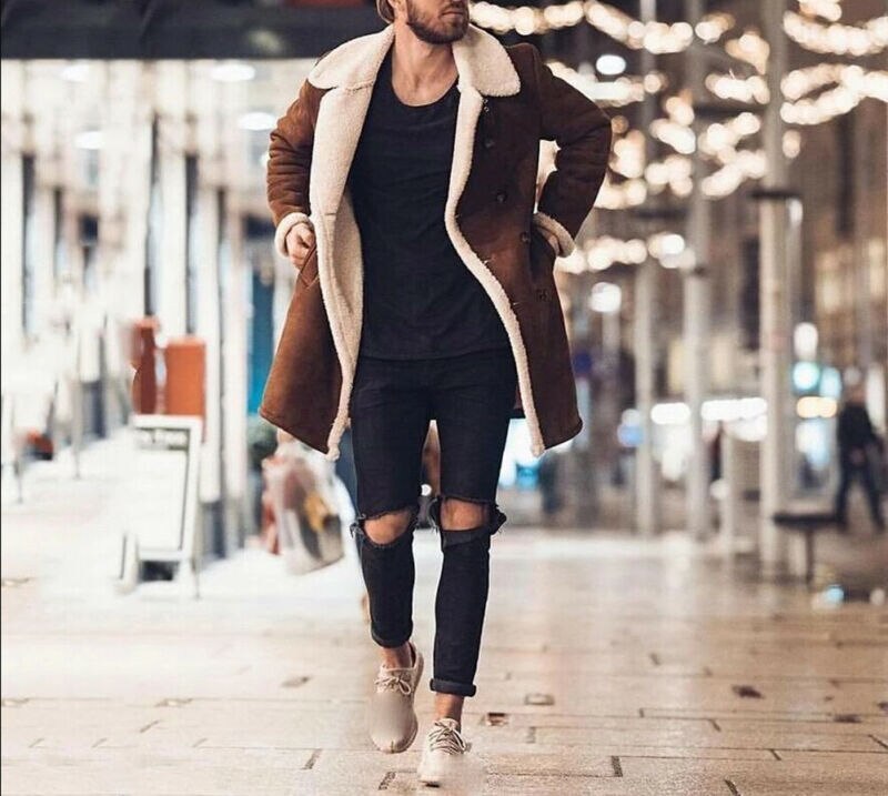 Trench-Coat en fausse fourrure pour homme, veste chaude et épaisse, pardessus Long, vêtements d'extérieur, à boutons, grande taille, hiver