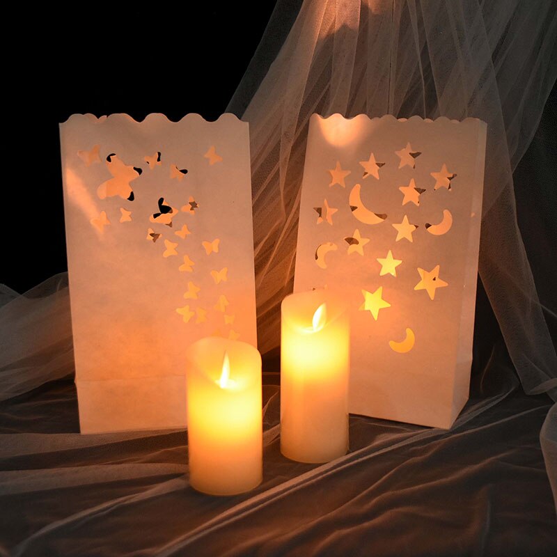 5Pcs Festival Laterne Hochzeit Geburtstag Party Dekoration Papier Kerze Tasche Herz Tee Licht Halter Für Valentine Party Dekor