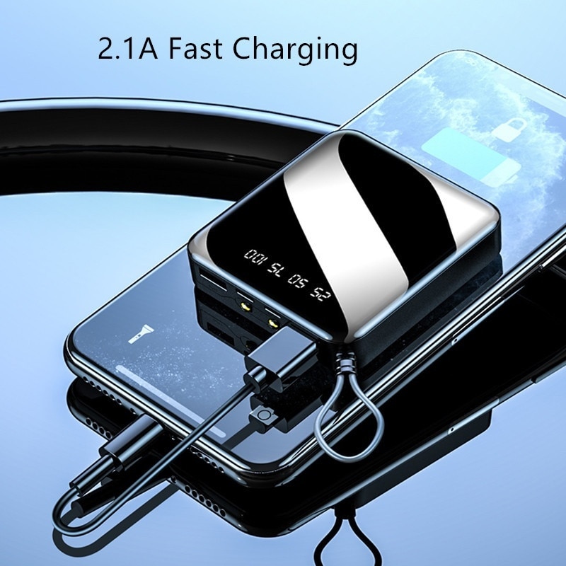 20000mAh Mini Power Bank External Battery Digital Display 2 USB Portable Dual LED Lighting Fast Charger Phone Battery