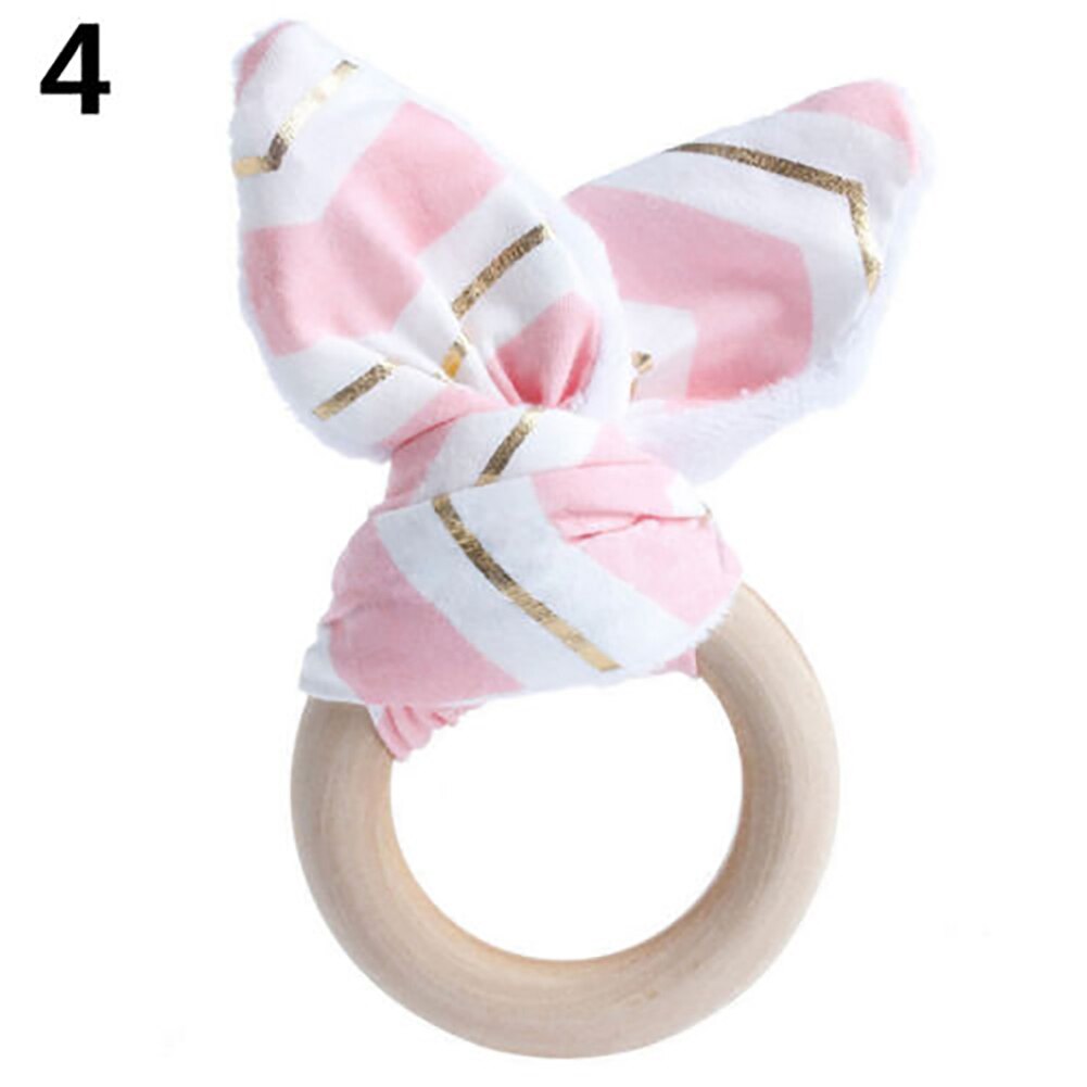 Cute Wooden Natural Chewing Teether Bunny Sensory Toy Infant Baby Teething Ring: 4