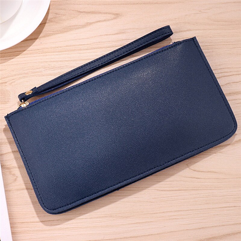 Women Wallets Long PU Leather Wallet Female Zipper Slim Clutch Ladies Wristlet Ultra Thin Mobile Phone Bag Coin Purse: Royal blue