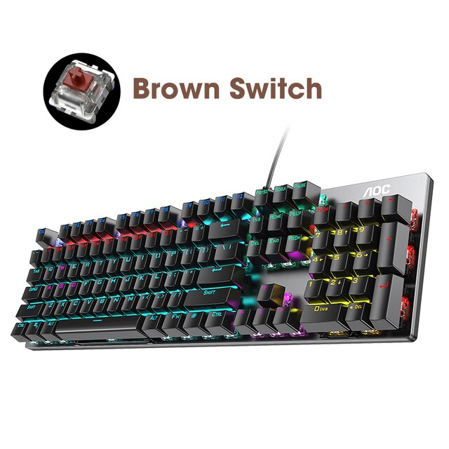 Clavier mécanique AOC GK410, axe vert, noir, axe thé, esports, touche complète, sans impact, pour jeu d&#39;ordinateur: Brown Switch