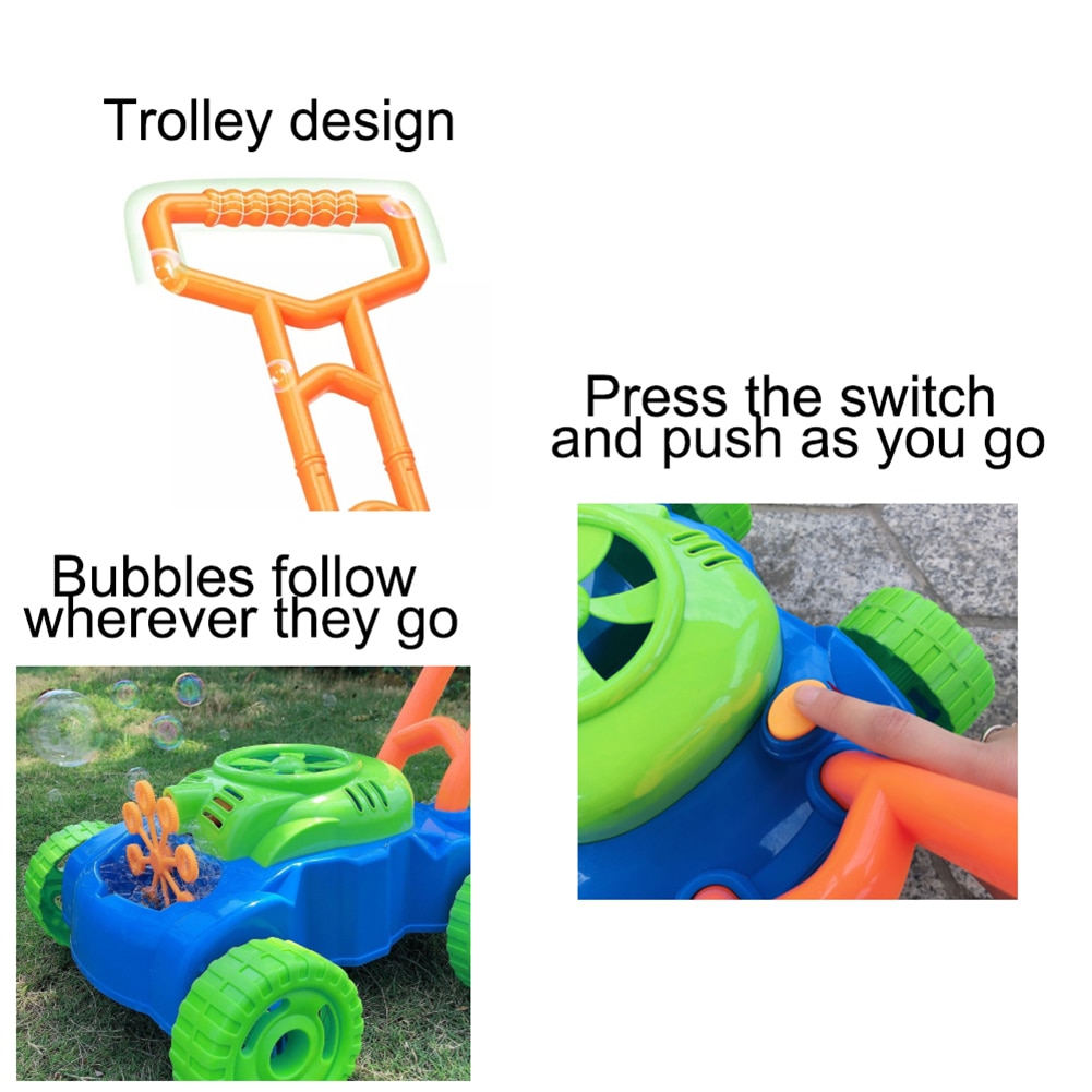 Kinderen Bellen Tank Outdoor Hand Push Blazen Grasmaaier Auto Bubble Machine Voor Kinderen Vroeg Leren Leveringen