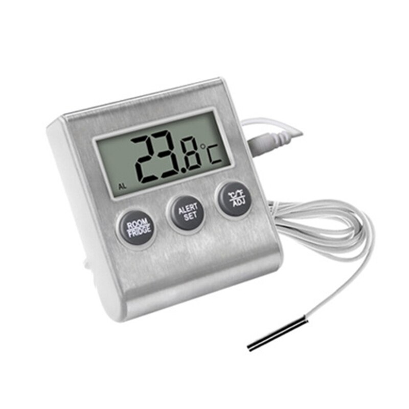 Digital Kitchen Thermometer LCD Display Long Probe for Refrigerator/Freezer/Fridge Thermometer Alarm Timer Measuring Tools: White